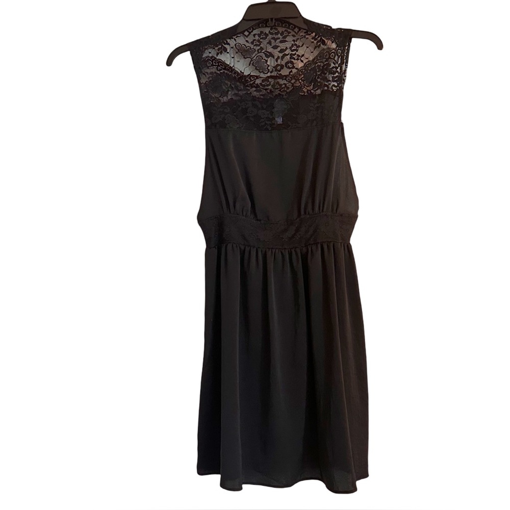 Free People Vintage 2000's Black Floral Chiffon Overlay Lace Neckline Mini Dress